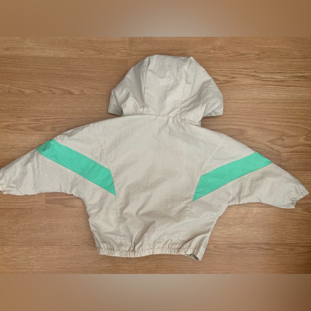 Zara Kids Tan Green Retro Stripe Hooded Windbreaker Raincoat 18 24 months - Picture 2 of 7